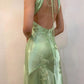 Sage Green Vintage V Neck Beading Long Party Dress      S5243
