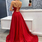 Satin Long A-Line Prom Dress, Backless Evening Dress with Slit     S4985