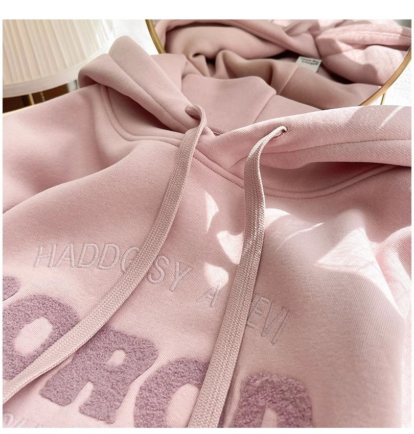 Sweet pink hooded sweatshirt for women embroidered top     S4933