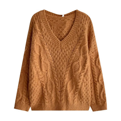 chic soft knitted casual V-neck long-sleeved knitted sweater      S4755