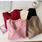 solid color V-neck long-sleeved sweater     S4733