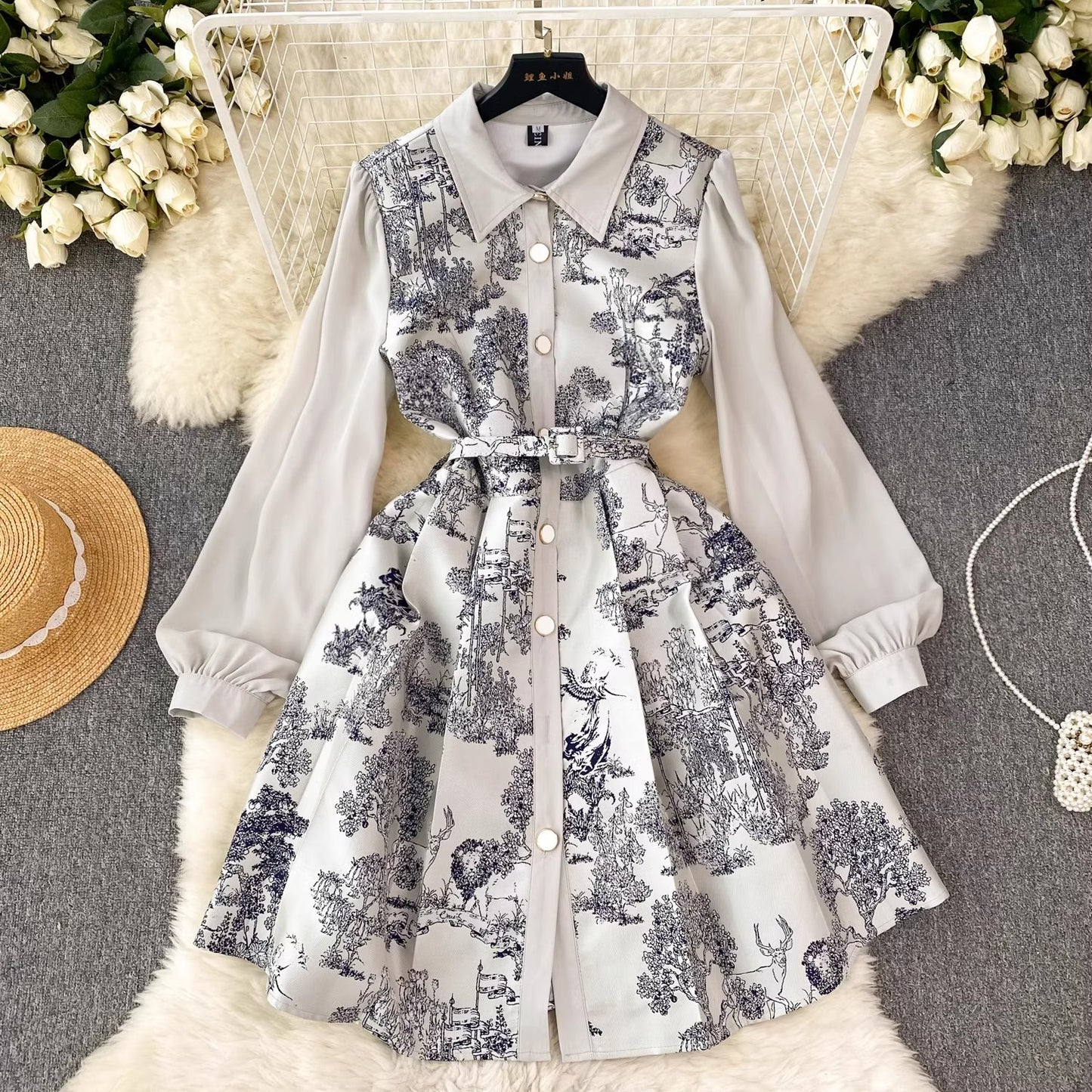 printed dress for women puff sleeves design skirt   S4509