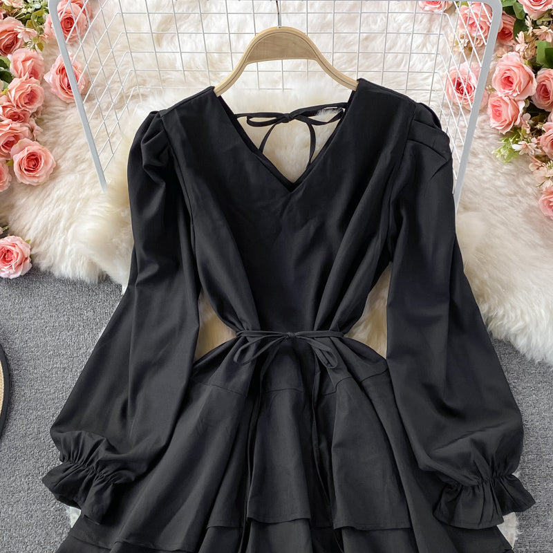 Cute V Neck Long Sleeve Dress Fashion Dress      S4948