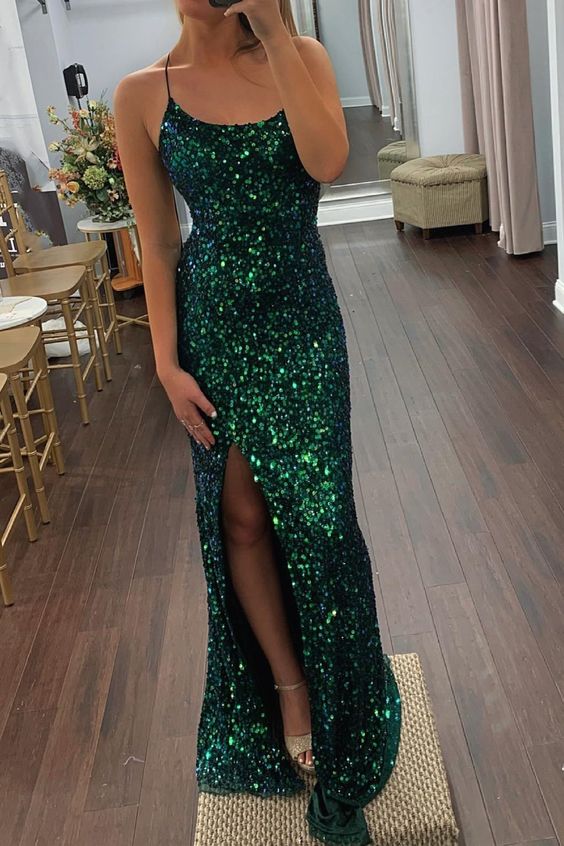 Emerald Green Sequins Mermaid Long Formal Dress     S5060