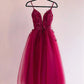 Burgundy Prom Dresses With Lace Appliques, Burgundy Lace Homecoming Dresses       S5075