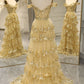 Sparkly A-Line Off The Shoulder Long Prom Dress with Appliques And Split        S5122