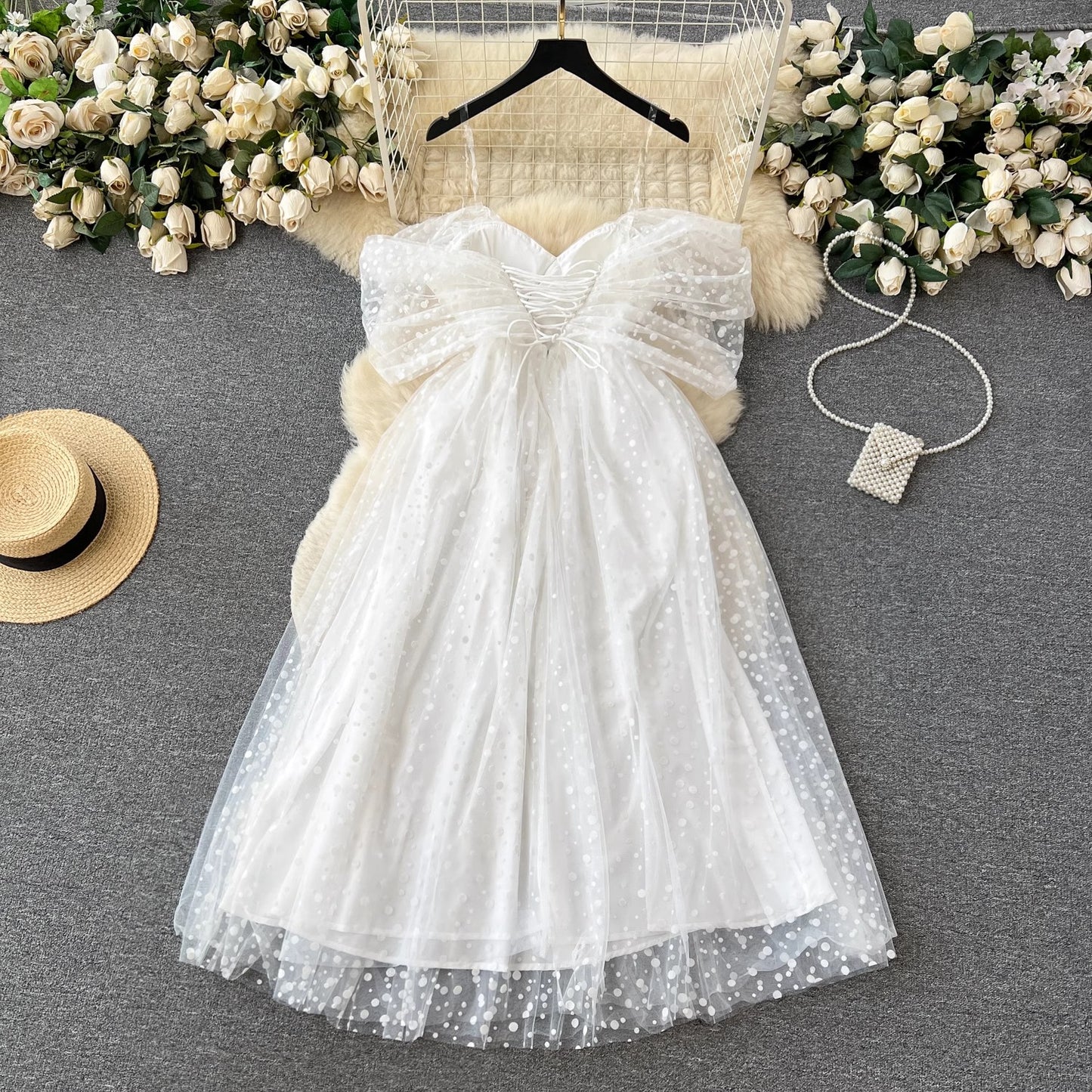 White wedding dress for women mesh puffy dress     S4658