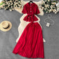 suit for women fashionable short-sleeved pleated skirt two-piece trendy set    S4655