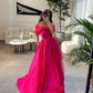 Off the Shoulder Hot Pink A-Line Evening Prom Dress       S5250
