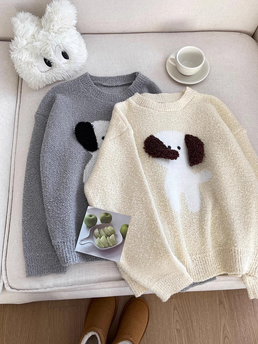 Fashionable and simple puppy jacquard cartoon round neck sweater    S4770