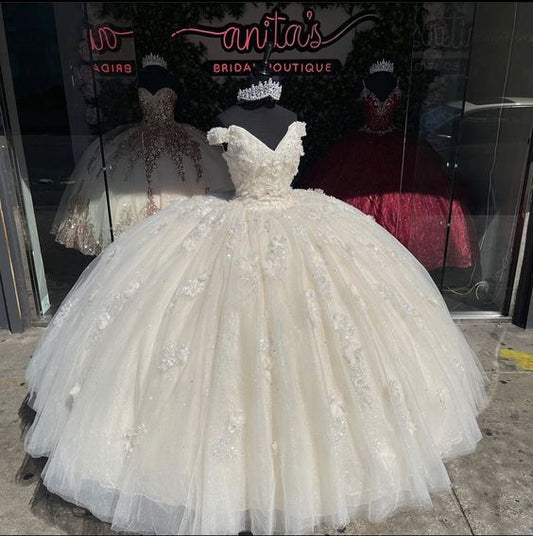 Princess Quinceanera Dress Off Shoulder Appliques Sequins Flowers Party Sweet 16 Dress Ball Gown      S5085