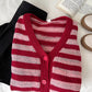Sweet V-neck striped sweater coat long-sleeved knitted cardigan   S4769