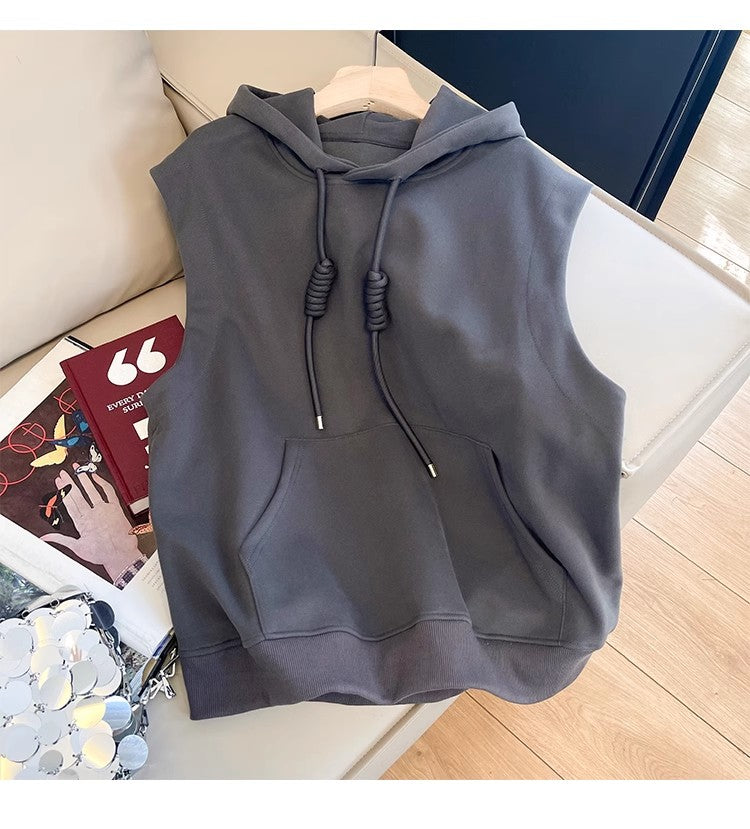 Sleeveless hooded sweatshirt for women new pullover vest trend    S5017