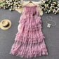 ruffled mesh cake dress for women elegant long skirt     S4557