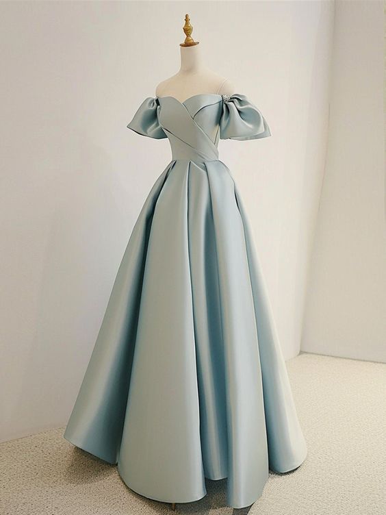 A-Line Sweetheart Neck Satin Blue Long Prom Dress, Blue Long Formal Dress        S5279