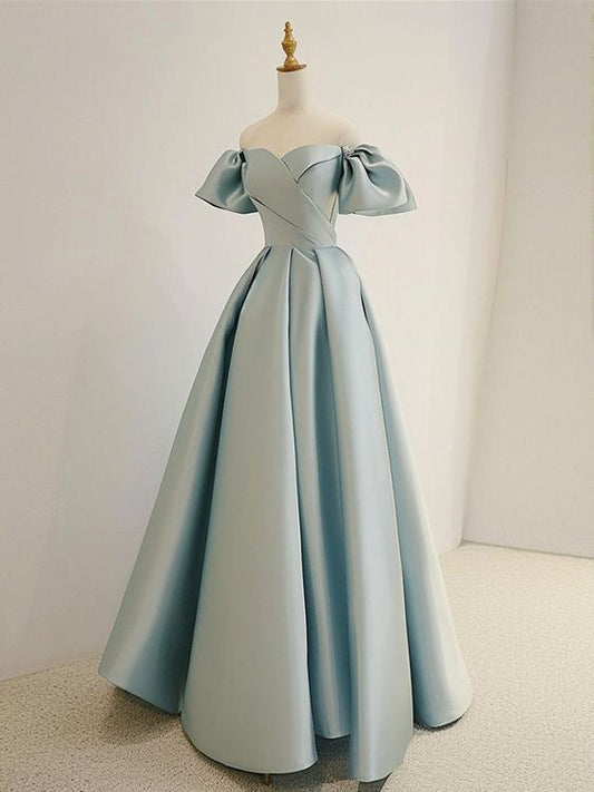 A-Line Sweetheart Neck Satin Blue Long Prom Dress, Blue Long Formal Dress        S5279