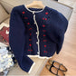 embroidered round neck knitted cardigan for women  long-sleeved sweater jacket    S4828