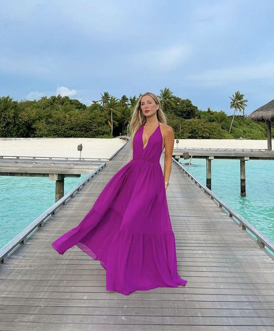 Backless Purple Long Party Gown Evening Dress       S5283