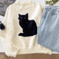 cartoon cat casual and fashionable round neck sweater    S4739