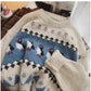 vintage style jacquard round neck sweater for women long-sleeved sweater trendy     S4802