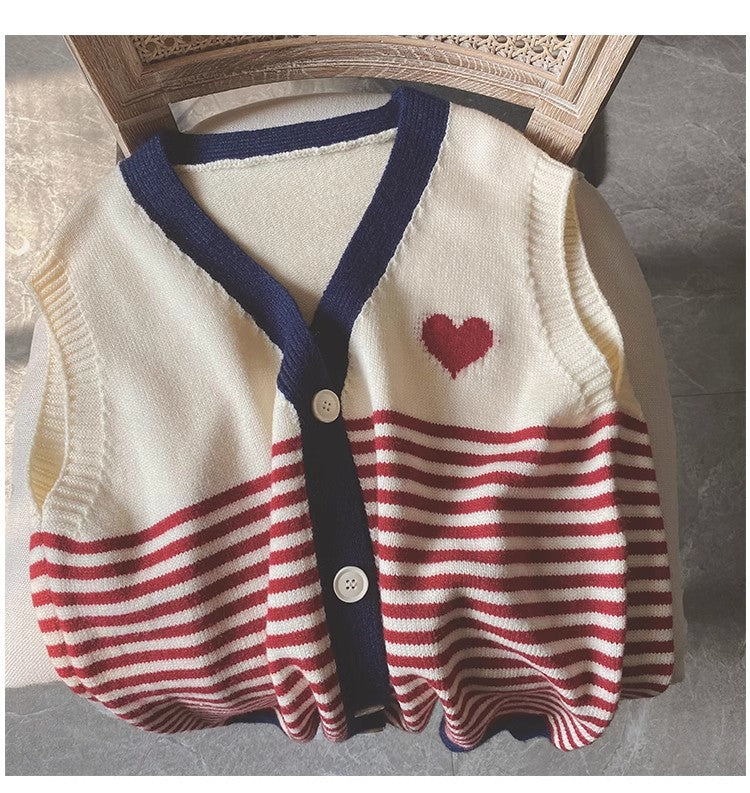 Striped knitted vest for womensleeveless sweater jacket     S5031