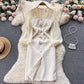 mid-length slit V-neck lantern sleeve dress    S4537