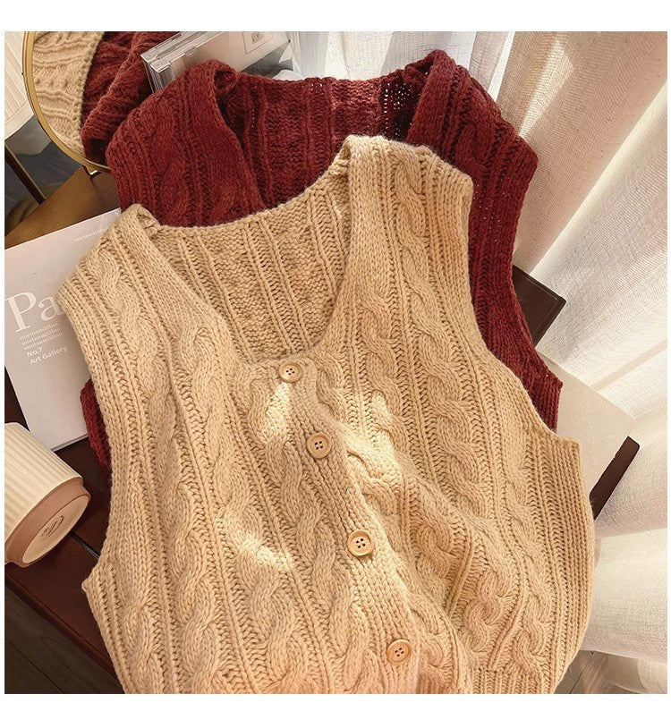 Round neck sleeveless knitted vest for women outer wear sweater vest     S5030