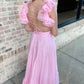 Lace-Up V-Neck Ruffle Pleated Long Prom Dress     S5141