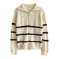 double zipper casual striped sweater jacket   S4772
