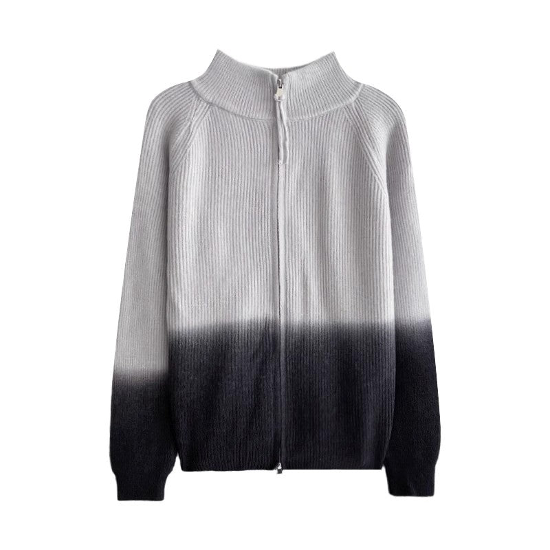 gradient design double zipper long-sleeved sweater jacket    S4747