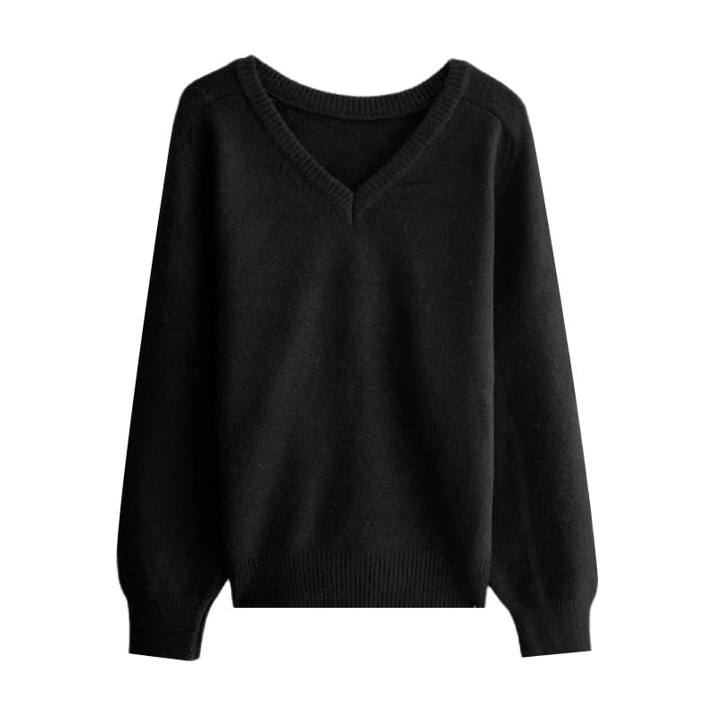 solid color V-neck long-sleeved sweater    S4742