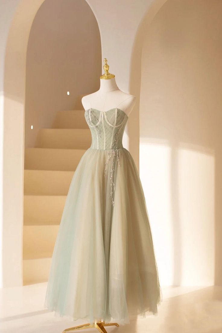 Lovely Strapless Long Tulle Prom Dress, A-Line Evening Dress       S5100