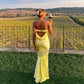 Strapless Yellow Sheath Long Prom Dress Summer Outfit         S5296