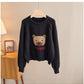 Designed bear jacquard round neck sweater for women knitted top trendy     S4886