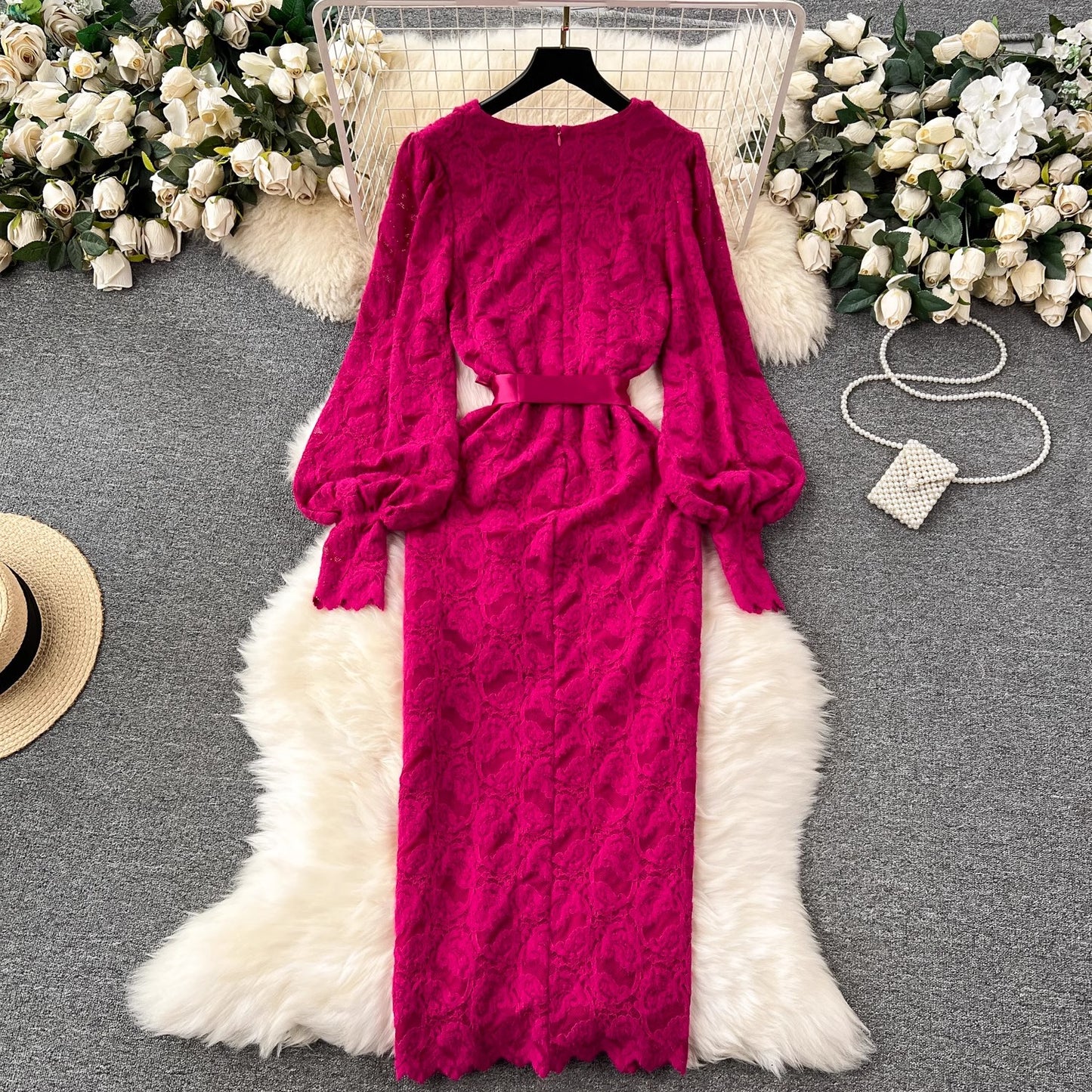 Elegant lace dress for women flower decoration dress     S4651