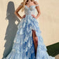 Tulle Sequin Long Prom dress with Sheer Corset Bodice and Ruffle Skirt      S5162
