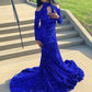Royal Blue High Neck Trumpet/Mermaid Sequin Long Sleeves Evening Dress         S5239