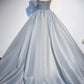Gray Tulle Long A-Line Prom Dress, Gray Strapless Formal Evening Gown       S5383