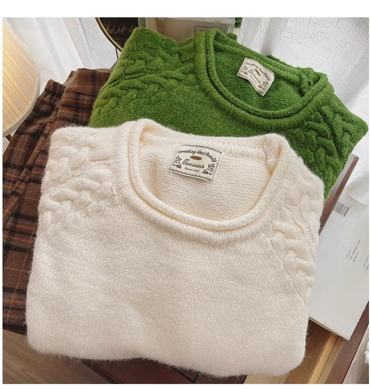 Solid color round neck sweater for women casual long-sleeved sweater     S4810