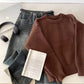 solid color simple long-sleeved round neck knitted sweater    S4768