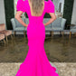 Hot Pink Mermaid Deep V Neck Long Prom Dress with Slit Formal Evening Dresses       S5270