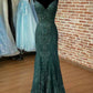 Mermaid V Neck Spaghetti Straps Long/Floor-Length Tulle Prom Dress With Appliqued Beading        S5181