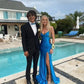 Elegant Blue V Neck Prom Dress With Split,Blue Formal Dress     S5230