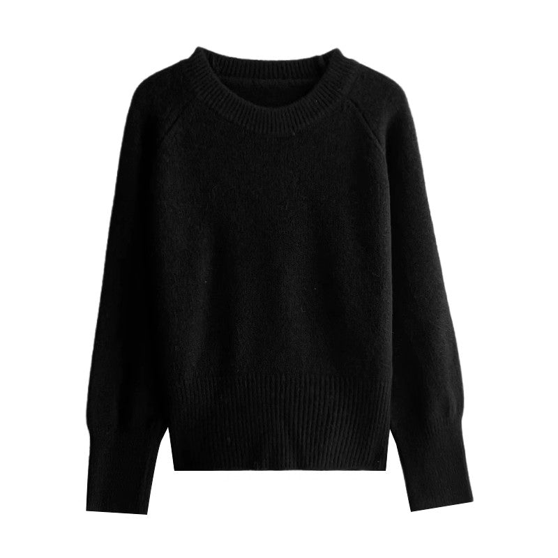 Winter solid color round neck soft sweater     S4688