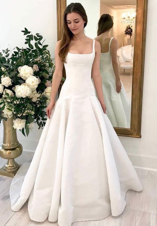 Sexy Backless Square Neck Wedding Dress Simple Wedding Dress     S5104