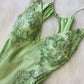Sage Green Vintage V Neck Beading Long Party Dress      S5243