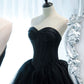 Black Sweetheart Neck Tulle Long Prom Dress, Black Formal Evening Dress       S5193