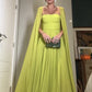 A-Line Evening Gown Elegant Cape Green Dress Formal Fall Floor Length Square Neck Chiffon with Pleats     S4957