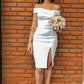 Sheath Off-the-Shoulder Sleeveless White Party Dresses       S5137