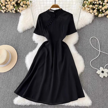 short-sleeved A-line dress elegant long skirt       S5043